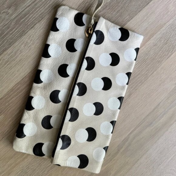 CLARE V Leather Printed Circle Pattern Foldover Clutch GREAT CONDITION - Picture 1 of 4